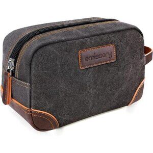 Men's Toiletry Bag, Leather and Canvas Travel Toiletry Bag, Dopp Kit for Men